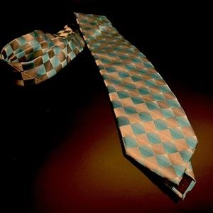 Adolfo Blue and Gold Diamond Pattern Tie